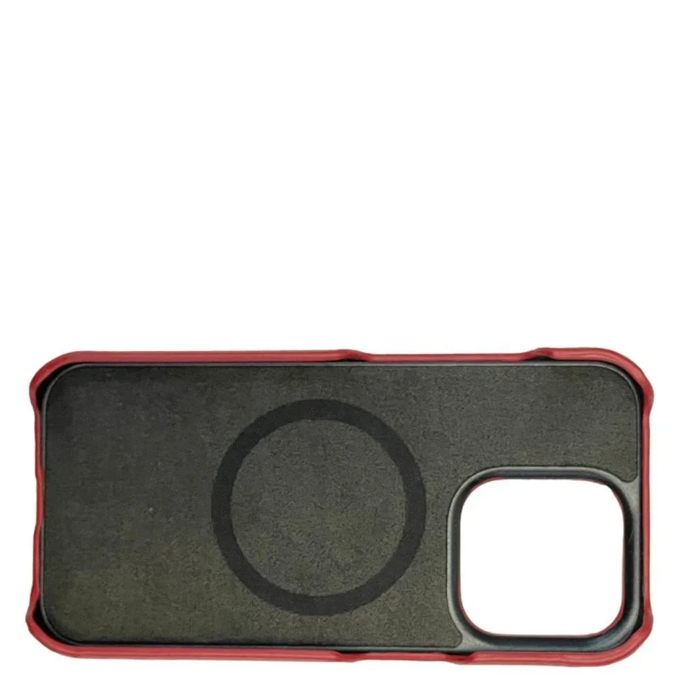 DALLAS DESIGNER HANDBAGS Leather iPhone 15 Pro Max MagSafe Phone Case Reddish B